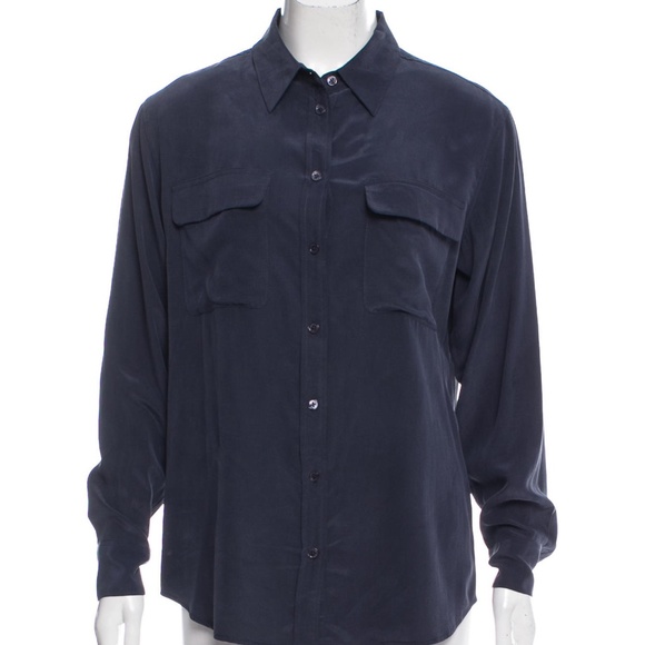 Equipment Navy Blue Silk Button Down Shirt - Picture 1 of 3